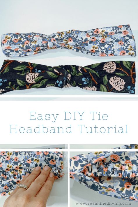 How to Make a DIY Elastic Headband (with a Tie) - Seamlined Living Hairbands Diy How To Make, Diy Womens Headbands, Flannel Headband Diy, How To Sew A Headband With Elastic, Headbands To Sew, Hairband Diy How To Make, Headband Diy How To Make, How To Make A Head Band, How To Make A Headband