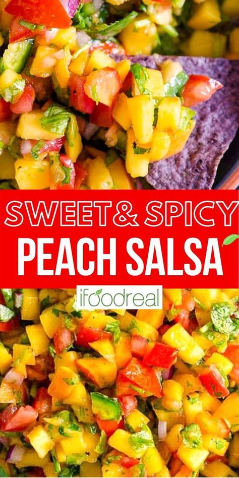 Salmon Peach Salsa, Peach And Pineapple Salsa, Sweet Heat Salsa Recipe, Salsa For Salmon Summer, Fun Salsa Recipe, Chicken Dinner Ideas For Picky Eaters, Peach Salsa Salmon, Pineapple Peach Salsa, Different Salsa Recipes