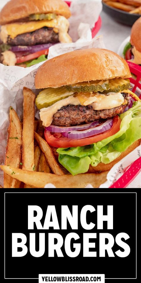 Ranch Burgers Ground Beef Burgers, Stovetop Burgers, Healthy Recipes Pasta, Work Night Dinners, Perfect Burger Recipe, Burger Dinner, Grill Foods, Ranch Burgers, Meal Ideas For Dinner