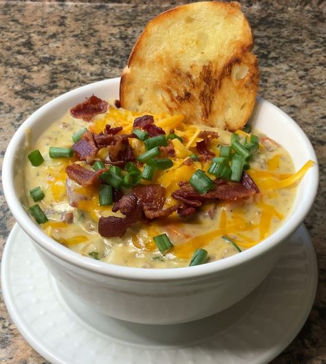 Bacon Cheeseburger soup is a delightful blend of all the flavors you love in a cheeseburger but in a cozy soup form! Creamy Bowtie Pasta, Pasta With Italian Sausage, Bacon Cheeseburger Soup, Cozy Soup, Onion Burger, Italian Sausage Pasta, Burger Seasoning, Soup Appetizers, Bacon Stuffed Mushrooms