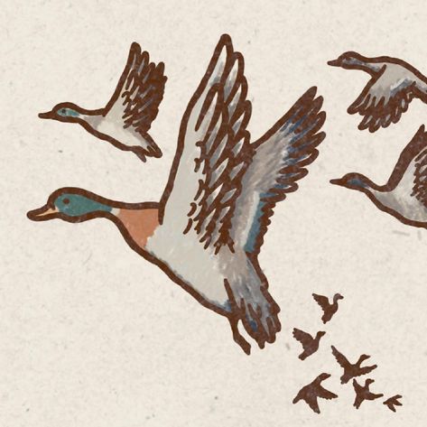 Q for Quack!! I went duck hunting one time in my life and didn’t shoot a single thing. But going out in a canoe and collecting all the decoys while only being able to see the ripples of water was one of my favorite memories. 🦆 #duck #illustration #ducklogo #huntinglogo #mascot #mainehunting #design Duck Hunting Drawings, Duck Hunting Dog Tattoo, Mallard Duck Tattoo Black And White, Mallard Duck Sketch, Mallard Duck Art, Duck Hunting Illustration, Duck Hunting Logo, Mallard Duck Silhouette, Flying Duck