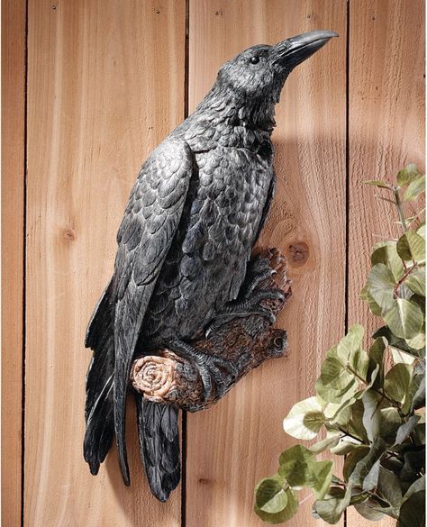 Realistic Raven Black Bird Hand Painted Wall Sculpture Figurine Decoration Halloween Fest, Raven Bird, Black Birds, Bird Statues, Resin Sculpture, Gothic Horror, The Raven, Bird Sculpture, Design Toscano