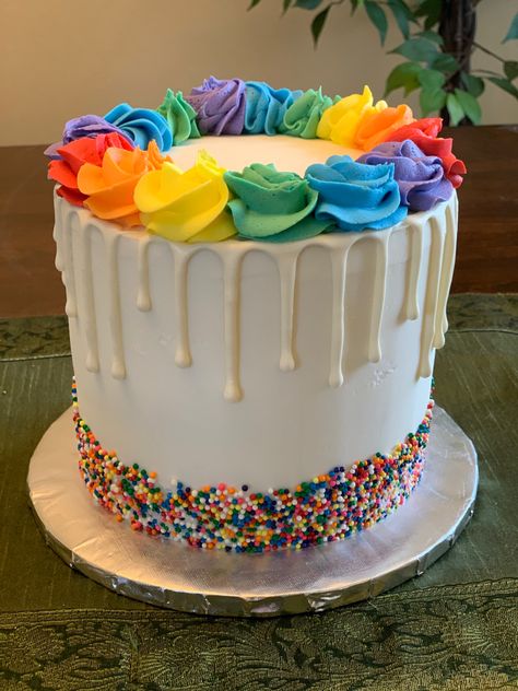 Rainbow Cake Simple, Bright Color Cake Ideas, Lgbtq Cake Ideas, Primary Colors Cake, Simple Rainbow Cake Birthday, Primary Color Birthday Cake, Rainbow Cake For Boys, Rainbow Drip Cake, Simple Cocomelon Cake