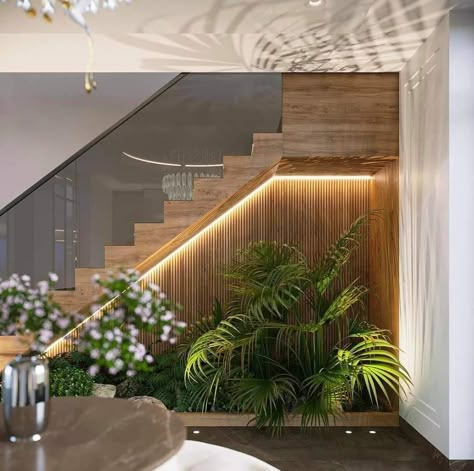 Staircase Under Design, Garden Under Staircase, Small Garden Under Stairs, تصميم دورة مياه, تحت الدرج, درج السلم, Tattoo Garden, Staircase Interior Design, Garden Nails