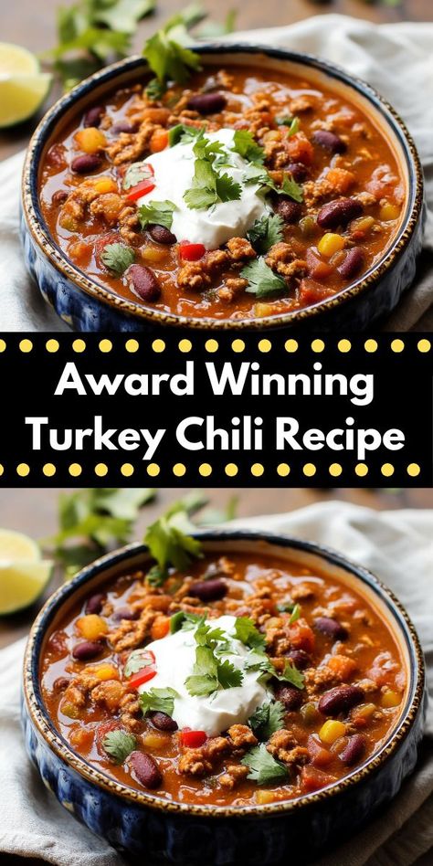 Looking for a standout chili recipe? Try this Award Winning Turkey Chili Recipe! Perfect for chili meals, it's a chili recipe easy to prepare, ideal for dinner ideas and dinner recipes for family or two.