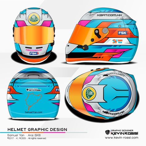 Samuel Yan helmet design project - On Arai SK6. ©2017 - K. ROSSI - All rights reserved. Formula 1 Helmet Design, Motorsport Helmet Design, Karting Helmet Design Ideas, Race Helmet Design, Karting Helmet Design, Racing Helmet Design Painting, Arai Helmet Design, Helmet Design Paint, Helmet Design Ideas