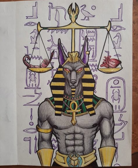 Egyptian Mythology Drawing, Egyptian Gods Drawings, Anubis Drawing Egyptian Art, Anubis Drawing Sketches, Anubis Art Illustration, Ancient Egyptian Art Drawing, Egyptian Art Drawing Symbols, Egyptian God Drawing, Egyptian Sketch