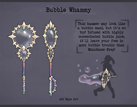 Bubble Whammy - Monster Hunter Weapon Design, April Amalfitano on ArtStation at https://www.artstation.com/artwork/G5vxW Bubble Character Design, Magic Design Ideas, Bubble Magic, Bubble Wand, Magical Accessories, Magic Wands, Fantasy Props, Monster Hunter World, Magic Design