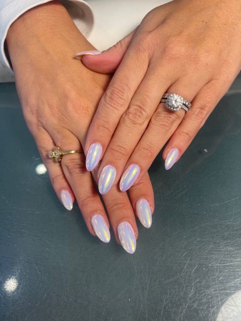 Unichrome nails 💅🏻 Purple Nails Iridescent, Unichrome Nails, Hoco Nails, Iridescent Dress, Prom Nails, Dipped Nails, Chrome Nails, Purple Nails, Blue Nails