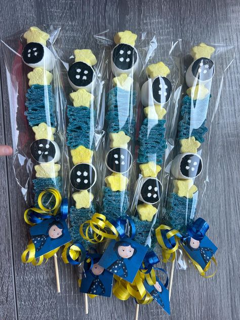 12 COUNT Coraline Custom Candy Kabob - Etsy Coraline Treats Ideas, Coraline Baby Shower Theme, Coraline Themed Sweet 16, Coraline Strawberries, Coraline Party Favors, Coraline Birthday Party Ideas Diy, Coraline Themed Snacks, Coraline Party Food, Coraline Treats