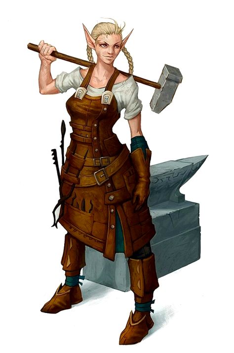 Female Elf Blacksmith - Pathfinder PFRPG DND D&D d20 fantasy Dnd Npc, Female Elf, Fantasy Role Playing, Pathfinder Rpg, Fantasy Races, Dungeons And Dragons Characters, Rpg Characters, Fantasy Rpg, Medieval Fantasy