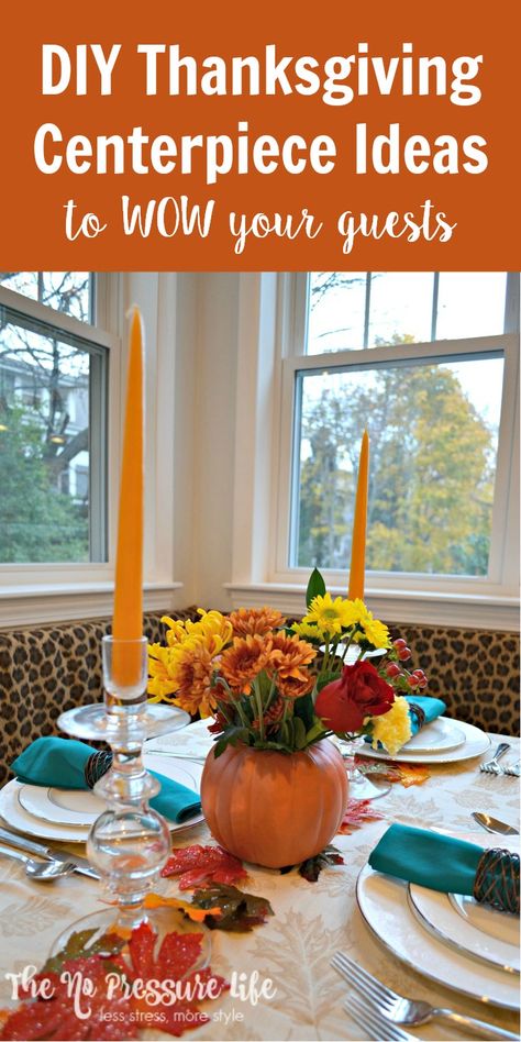 Add gorgeous decor to your table for Thanksgiving with these lovely fall centerpieces and table settings that will impress your guests! These easy tablescape ideas will show you how to DIY your own pumpkin vase and more. via @nopressurelife  #falltable #falltabledecorations #thanksgiving #pumpkinvase #falldecor via @nopressurelife Easy Tablescape, Diy Thanksgiving Centerpiece, Thanksgiving Centerpiece Ideas, Diy Thanksgiving Centerpieces, Thanksgiving Centerpieces Diy, Easy Diy Thanksgiving, Quick Organization, Crafts Simple, Simple Decorating