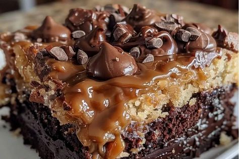 German Chocolate Poke Cake - recipestasteful German Chocolate Poke Cake, Poke Cake Recipe, German Chocolate Cake Mix, Boxed Cake Mixes Recipes, Chocolate And Vanilla Cake, Almond Joy Cookies, Chocolate Poke Cake, Poke Cake Recipes, Poke Cakes