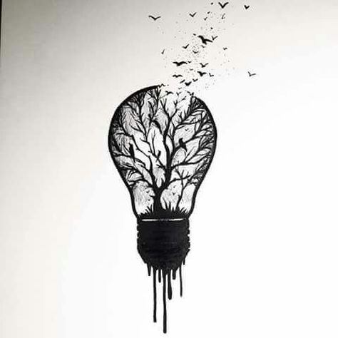 Light Bulb Drawing, Light Bulb Art, Kunst Tattoos, White Drawing, Desenho Tattoo, Dark Art Drawings, Pencil Art Drawings, Black And White Drawing, Pen Art