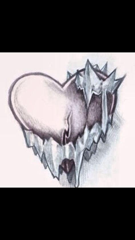 Ice heart Heart In Ice Tattoo, Frozen Heart Drawing, Cold Heart Drawing, Ice Heart Drawing, Cold Heart Tattoo Designs, Ice Tattoo Design, Cold Hearted Tattoo Ideas, Frozen Heart Tattoo, Cold Hearted Tattoo