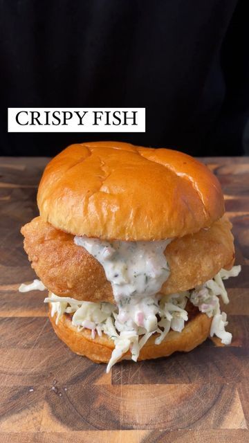 Dan Roberts on Instagram: "Crispy Fish Sandwich Ingredients: For the fish: White fish fillets (roughly the same size as the brioche buns) Brioche buns White flour Cooking oil Salt For the tartare sauce: ½ cup mayonnaise 1-2 small pickles, finely chopped ½ shallot, finely chopped 1 tbsp capers, roughly chopped 1 tsp lemon zest 1 tbsp lemon juice 1 tbsp roughly chopped dill Salt and pepper For the beer batter: 100g plain flour 50g corn starch or tapioca flour 5g baking powder Half a bottle Gourmet Sandwich Recipes, Fish Fillet Sandwich, Gourmet Sandwiches Recipes, Tartare Sauce, Fresh Seafood Recipes, Crispy Fish, Beer Battered Fish, Gourmet Sandwiches, Fish Fillets