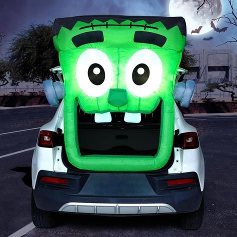 PRICES MAY VARY. Excellent Design. Our Halloween Inflatable Green Zombie Trunk or Treat Car Decoration features a creative and eye-catching design. The green zombie shape adds a touch of originality and cuteness to your Halloween display, making it stand out among traditional decorations. This inflatable comes with an extended cord, ground stakes, fastened ropes, built-in sandbags, and a car plug with UL certification. Powerful Functions.: Equipped with built-in LED lights, this blow up inflatab Zombie Trunk Or Treat, Trunk Decor, Halloween Car Decorations, Zombie Decorations, Green Zombie, Halloween Blow Ups, Halloween Outdoor Decoration, Christmas Balloon Decorations, Halloween Frankenstein