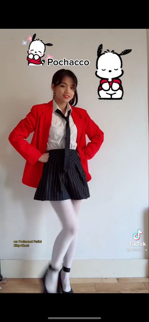 Sanrio Costume Ideas, Sanrio Cosplay Group, Sanrio Characters Costumes, Pochacco Halloween Costume, Pochacco Inspired Outfit, Pochacco Outfit Ideas, Pochacco Costume, Pochacco Outfit, Sanrio Outfit Ideas