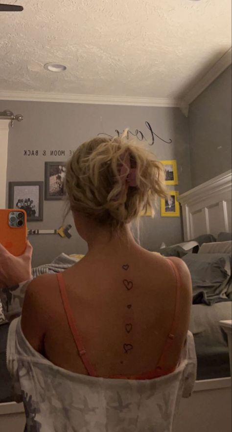 Heart Tattoo On Spine, Hearts Down Spine Tattoo, Heart Tattoo Spine, Heart Back Tattoo Women, Spine Heart Tattoo, Heart Spine Tattoo, Heart Tattoo On Back, Heart Tattoo Back, Heart Tattoo Placement Ideas