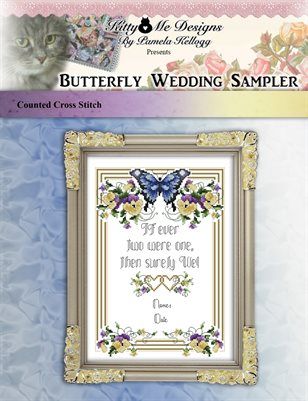 Counted Cross Stitch Patterns: Butterfly Wedding Sampler Cross Stitch Pattern, $7.80 from MagCloud Wedding Sampler Cross Stitch Pattern, Anniversary Cross Stitch, Wedding Sampler Cross Stitch, Yellow Pansies, Wedding Sampler, Cross Stitch Sampler Patterns, Sampler Cross Stitch, Wedding Cross, Small Cross Stitch