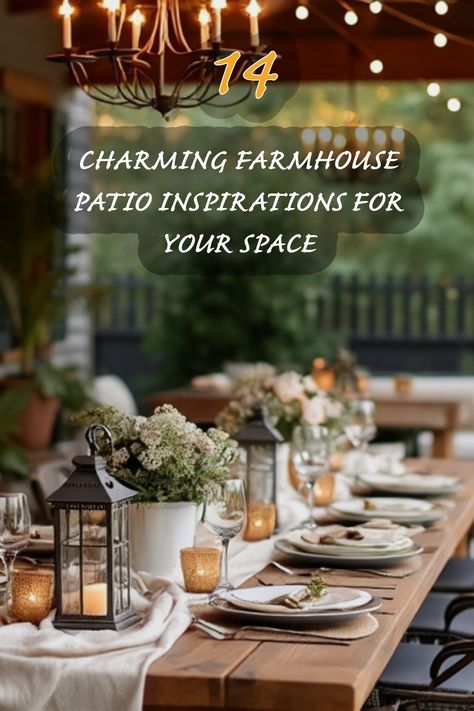 I am thrilled to share these 14 enchanting farmhouse patio ideas that can transform your outdoor space into a cozy retreat. From elegant table settings to beautiful lanterns and lush florals, these inspirations are perfect for summer dinners or casual get-togethers with friends. Let your creativity flow to make your patio truly your own! Farmhouse Patio Ideas, Farmhouse Outdoor Dining, Outdoor Dining Ideas, Beautiful Lanterns, Wood Patio Table, Japandi Dining Room, Organic Modern Kitchen, Patio Design Ideas, Farmhouse Patio