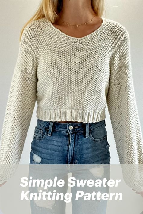 simple sweater knitting pattern free Simple Sweater Knitting Pattern, Cropped Sweater Knitting Pattern, Basic Sweater Pattern, Knit Crop Top Pattern, Simple Sweater Pattern, Sweater Free Knitting Pattern, Crochet Pullover Pattern, Easy Sweater Knitting Patterns, Free Knitting Patterns For Women