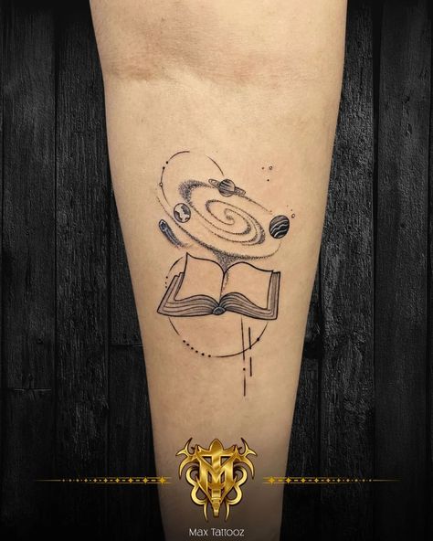 A world of wisdom and wonder in one tattoo! Let this design remind you of the power of knowledge. Only at Max Tattooz. ✨📚 #booktattoo #galaxytattoo #knowledgeispower #universetattoo #tattooartist #surat #maxtattooz #tattoodesign #tattoolovers #bodyart #uniquetattoos #tattooinspiration Knowledge Is Power Tattoo, Power Tattoo, Universe Tattoo, Power Of Knowledge, One Tattoo, Galaxy Tattoo, Book Tattoo, Tattoo Love, First Tattoo