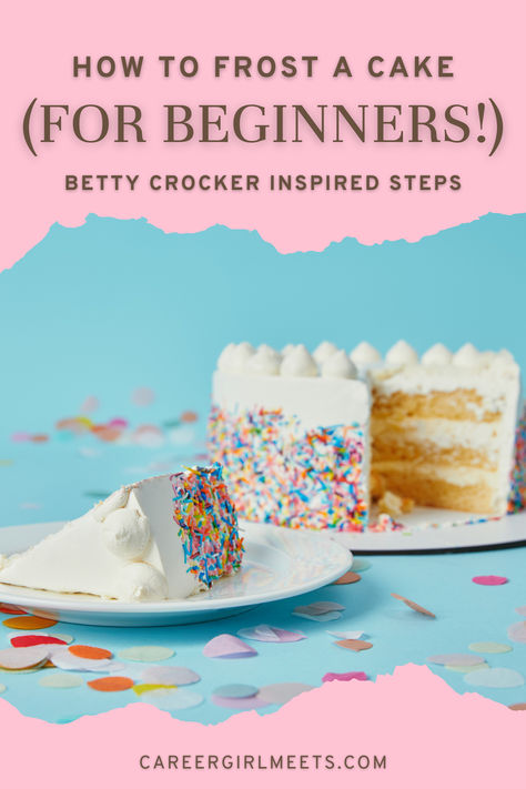 Here is the best step-by-step tutorial (inspired by Betty Crocker) for how to frost a cake like a pro! These instructions are perfect for beginner cake makers so don't be intimidated. You can use some cake frosting tools or you can go without tools. This article will guide you on how to smoothly frost a cake so friends and family will be impressed! Whether you are frosting with buttercream, cream cheese, or chocolate these tips will help you frost an unforgettable birthday cake. Frosting A Cake For Beginners, How To Frost A Cake For Beginners, How To Ice A Cake For Beginners, Easy Ways To Frost A Cake, Cake Recipes Banana, Cake For Beginners, Ice A Cake, Easy Cake Pops, Frosting A Cake