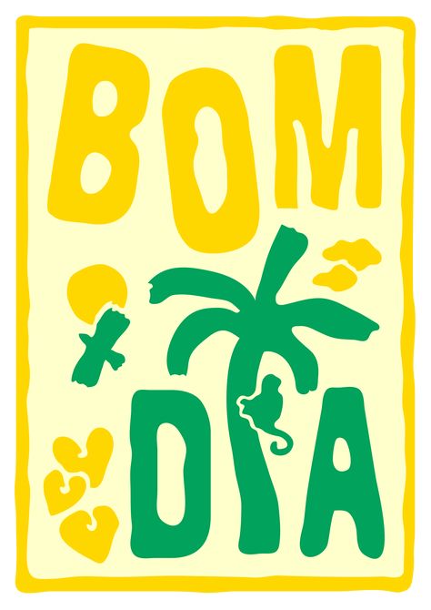 Bom dia means hello, good day and good morning in Portuguese. This retro art is inspired by the sunny vibes of Brazil and it's happy lifestyle. Let it brighten up your day! Latin Culture Aesthetic, Brasil Aesthetic Art, Brazil Decorations, Brazil Decor, Brazil Illustration, Brazil Design, Brazil Vibes, Development Illustration, Preppy Quotes