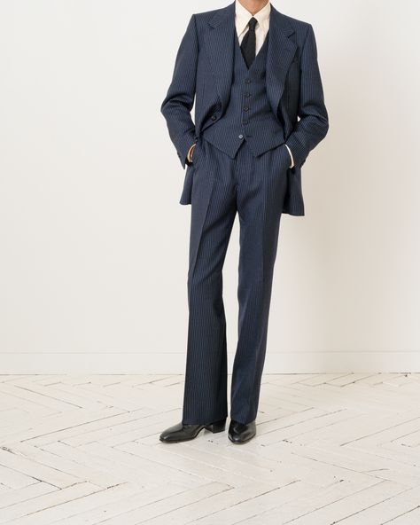 navy with pinstripes single-breasted suit in twill   #NEWCOLLECTION #HUSBANDS11 #HUSBANDSPARIS Husbands Paris, Mixed Boys Haircuts, Grad Suits, Classy Outfits Men, Classy Suits, Italian Suit, Korean Casual Outfits, Men Stylish Dress, Fashion Illustration Dresses