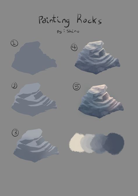 Digital Rock Tutorial, Digital Art Rocks, How To Shade Rocks, Draw Rocks Tutorials, How To Paint Rocks Digital, How To Color Rocks Digital, Drawing Landscapes Digital, Digital Art Rock Tutorial, Rock Tutorial Digital