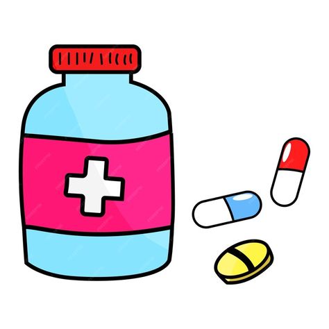 "Unlock the power of health with this Medicine Bottle & Pills Cartoon Vector! Isolated on a clean white background, this illustration exudes simplicity and efficacy. Perfect for medical projects or health-related designs. Stay vibrant and on-trend with this versatile graphic! 💊✨ #Medicine #CartoonVector #Healthcare #Illustration" Pill Illustration, Graphic Medicine, Medicine Cartoon, Medicine Clipart, Medical Cartoon, Medicine Images, Healthcare Illustration, White Background Cartoon, Family Emergency Plan