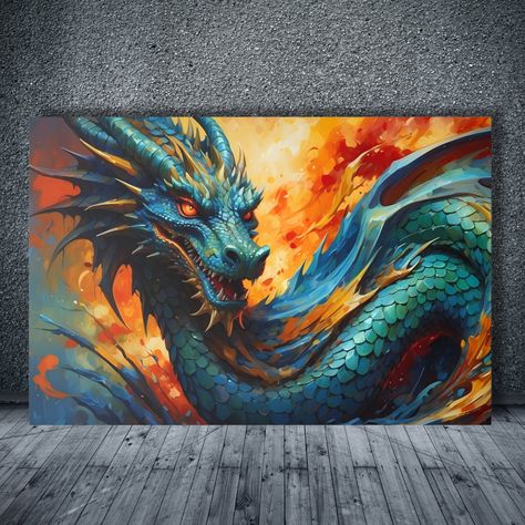 Canvas Art, Original Digital Art Printed on Canvas, Guardian of the Hoard, Dragon Painting, Interior accessory, Luxury Art by DesignnByPatricia on Etsy Painting Dragon, Dragon Painting, Canvas Art Painting Acrylic, Digital Art Ideas, Photo To Art, Acrylic Gouache, Art Exhibit, Luxury Art, Art Painting Acrylic