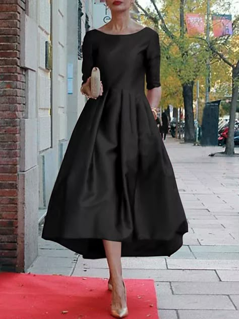 Black Midi Dress Classy, Audrey Hepburn Gown, Dior Dress Elegant Classy, Mikado Silk Dress, Audrey Hepburn Black Dress, Black Tie Wedding Guest Dress Summer, Semi Formal Dresses For Women, Chic Wedding Guest Outfit, Mikado Silk