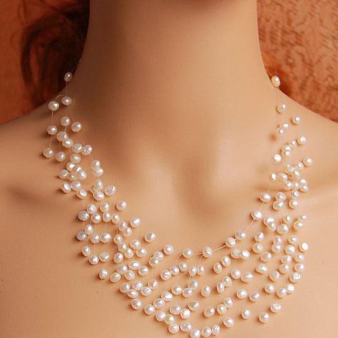 Real Pearl Jewellery, Floating Pearl Necklace, Beautiful Pearl Necklace, Floating Necklace, Pearl Necklace Designs, Pearl Accessories, Baroque Pearl Necklace, Buy Necklace, Pearl Jewellery