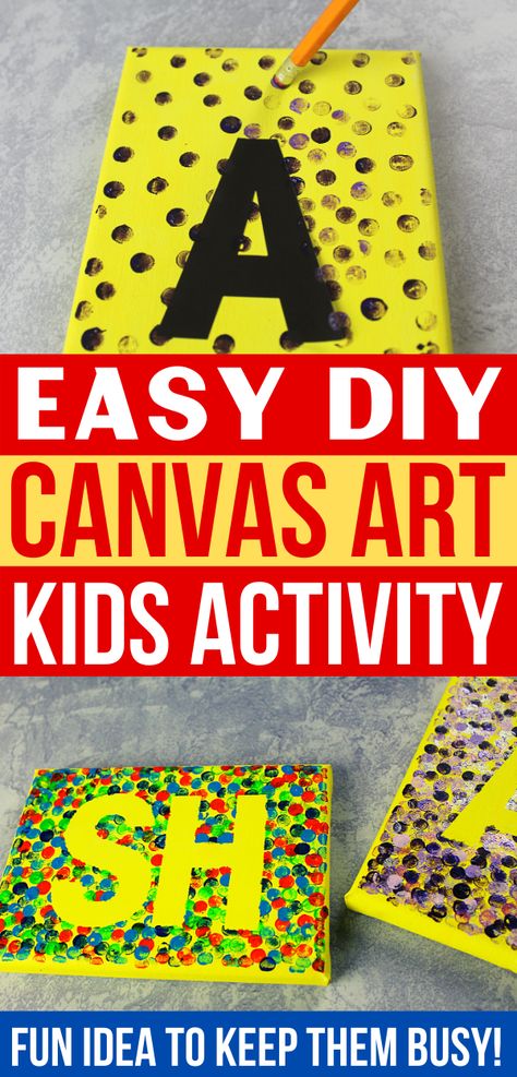 This DIY canvas art kids activity is so easy to make!  Your kids will have fun making this DIY project!  Keep your kids busy for hours with this cute initials craft idea!  I'm pinning these at home kids activities! This DIY wall art would be so cute displayed in your kids room! #diy #craftsforkids #kidsactivities #kidscrafts #artforkids  #diyforkids Initial Crafts, Initial Canvas, Painted Initials, Diy Canvas Art Easy, Kids Canvas Art, Canvas Letters, Letter Wall Art, Summertime Fun, Cool Diy Projects