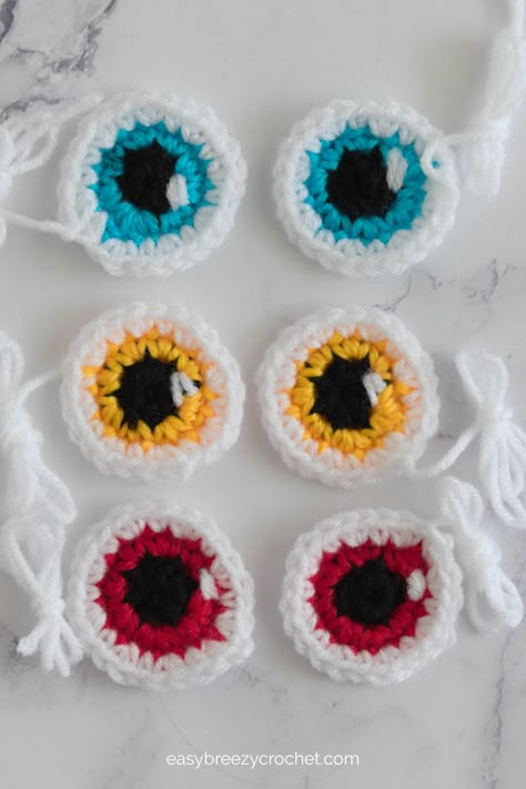 Crochet Eyes Pattern | Easy Breezy Crochet Crochet Cartoon Eyes Free Pattern, Crochet Eye Mask Free Pattern, Crochet Oval Eyes Free Pattern, Amigurumi Eyes Crochet, Crochet Eye Pattern, Felt Eyes Amigurumi, Crochet Eyes Amigurumi, Crochet Eyes Free Pattern, Eyelash Yarn Crochet