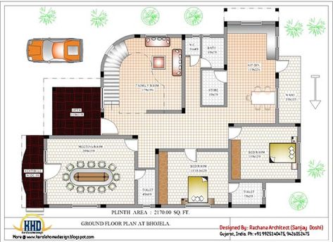 Ground floor house plan - 4200 Sq.Ft. Simple Floor Plans, Minecraft Houses Blueprints, Floor Designs, Indian House, Minecraft House Plans, Plan Layout, Farmhouse Floor Plans, Indian Home Design, Traditional Homes