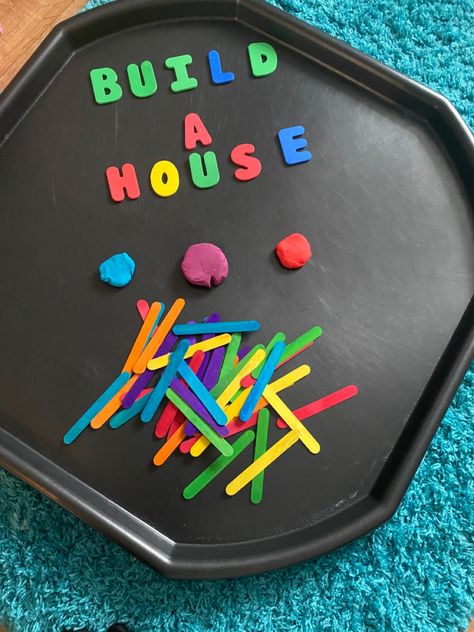 Homes Eyfs Activities, Mini Tuff Tray Ideas, Eyfs Houses And Homes, Ks1 Provision, Sunshine Room, Finger Gym, Tuff Tray Ideas, Table Activities, 3 Little Pigs