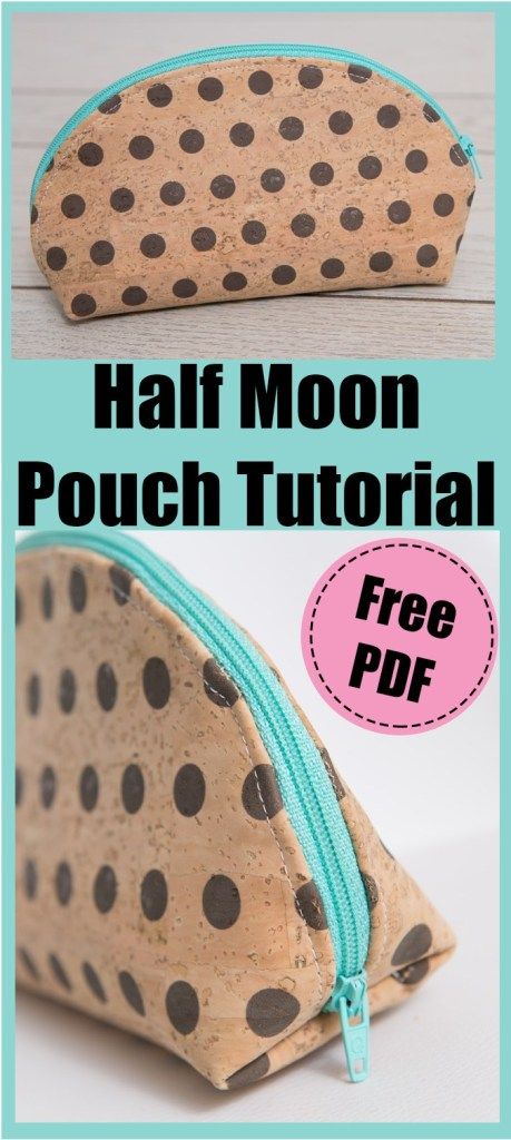 Half moon pouch | Charmed By Ashley Fat Quarter Projects, Zipper Pouch Tutorial, Pouch Tutorial, Beginner Sewing Projects Easy, Pouch Pattern, Cork Fabric, Leftover Fabric, Sewing Projects For Beginners, Diy Couture