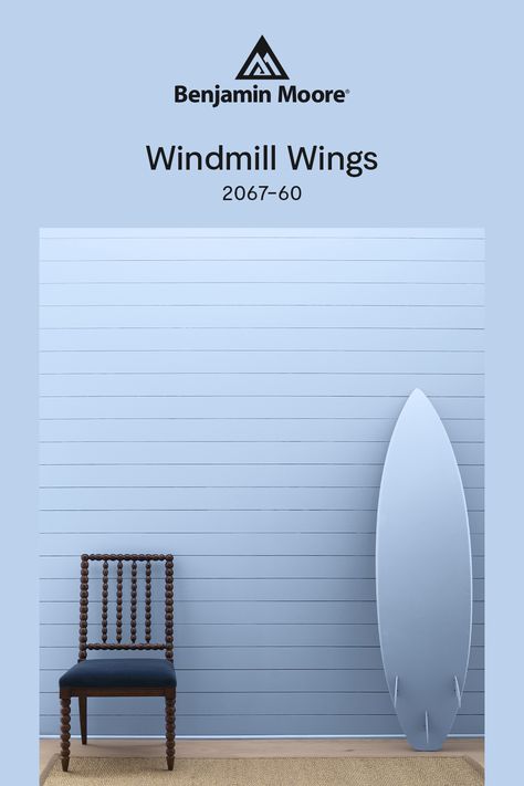 Windmill Wings 2067-60 is a crisp periwinkle that adds cheer and charm to any space. Benjamin Moore Windmill Wings, Periwinkle Interior Design, Benjamin Moore Periwinkle, Windmill Wings Benjamin Moore, Interior Blue Paint Colors, Blue Interior Paint Colors, Bathroom Paint Colours, Blue Interior Paint, Travel Blog Design