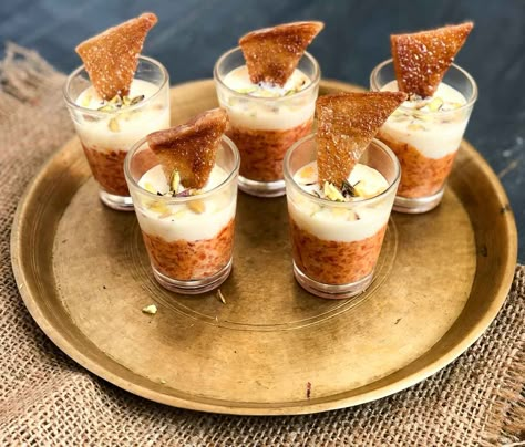 Shahi Tukda Gajar Halwa Shots With Rabri Recipe Rabri Recipe, Shahi Tukda, Gajar Halwa, Butter Masala Recipe, Easy Indian Dessert, Carrot Pudding, Fried Bread, Dessert Shots, Cutlets Recipes