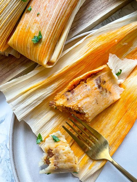 Chorizo Tamales | Instant Pot and Stove Top instructions Chorizo Tamales, Tamales Instant Pot, Ground Pork Tacos, French Dip Sliders, Rolled Roast, Vegan Chorizo, Tamale Recipe, American Dishes, French Dip