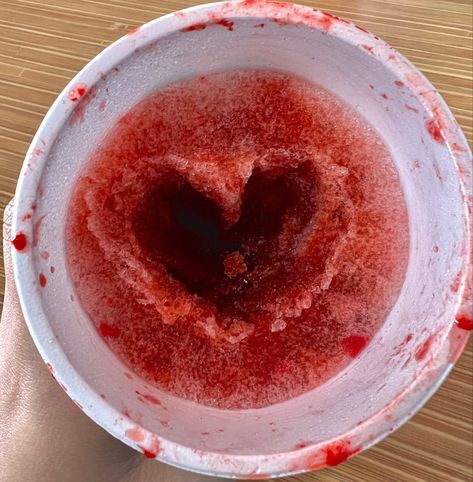 Red cherry slushy with a heart carved out Cherry Slushie Aesthetic, Red Slushie Aesthetic, Icee Slushie Aesthetic, Red Slushie, Slushie Aesthetic, Slushies Aesthetic, Sawyer Aesthetic, Cherry Slushie, 7 Eleven Slurpee