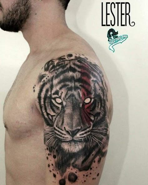 Animal Shoulder Tattoo, Tiger Chest Tattoo, Tato Realis, Teardrop Tattoo, Tiger Tattoo Sleeve, Tattoo Tiger, Animals Tattoo, Tiger Tattoo Design, Unicorn Tattoos