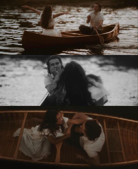 The Notebook Themed Photoshoot, Couples Row Boat Photoshoot, River Wedding Photos, Canoe Engagement Pictures, Dramatic Wedding Photos, Cinematic Wedding Photography, Canoe Photoshoot, Cinematic Photography Ideas, Cinematic Stills