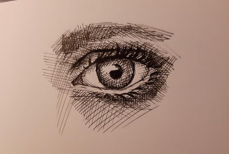 An eye shaded in and drawn with crosshatching. Cross Hatch Drawing, Cross Hatching Drawing, Hatching Drawing, Drawing Cross, Hatch Art, Hatch Drawing, Drawing Tree, Animal Anime, Pen Drawings