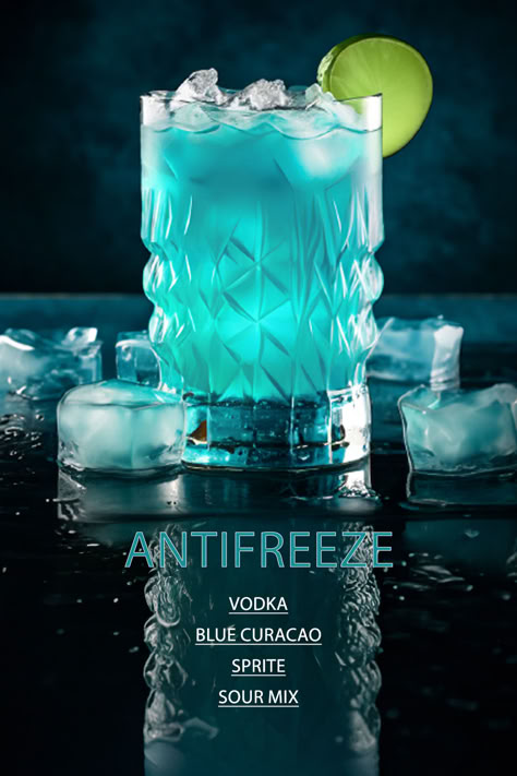 Antifreeze Drink Recipes, Bartender Drinks Recipes, Fruity Alcohol Drinks, Fun Drinks Alcohol, Bartender Drinks, Pretty Alcoholic Drinks, Liquor Recipes, Cocktail Drinks Alcoholic, Cocktail And Mocktail