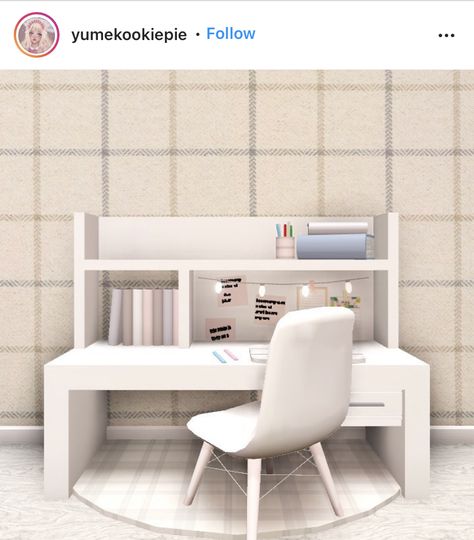 Cute Bloxburg Vanity Ideas, Bloxburg Makeup Desk Ideas, Bloxburg Homeschool Room Ideas, Club Roblox Office Ideas, 3x3 Bloxburg Office, Bloxburg Desk Ideas Aesthetic, Study Room Bloxburg, Desk Ideas Bloxburg, Bloxburg Table Ideas