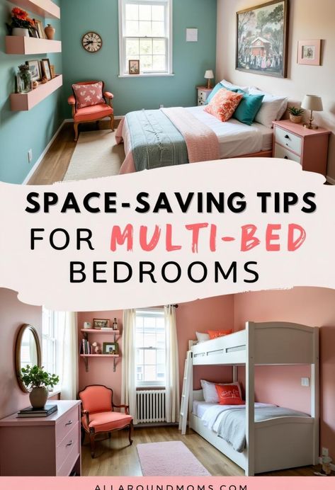 Organizing a small bedroom with multiple beds requires strategic planning and innovative space-saving solutions. Key strategies include utilizing bunk beds or loft beds, maximizing under-bed storage, and implementing wall-mounted shelving. Multi-functional furniture and clever room layouts can also enhance functionality. These approaches not only optimize space but also create a comfortable environment for multiple occupants. Two Beds In Small Bedroom, Bedroom With Multiple Beds, Multi Beds In One Room, Multiple Beds In One Room Layout, 3 Kids In One Room, Organizing A Small Bedroom, Organize A Small Bedroom, Small Shared Bedroom, Bunk Beds Small Room